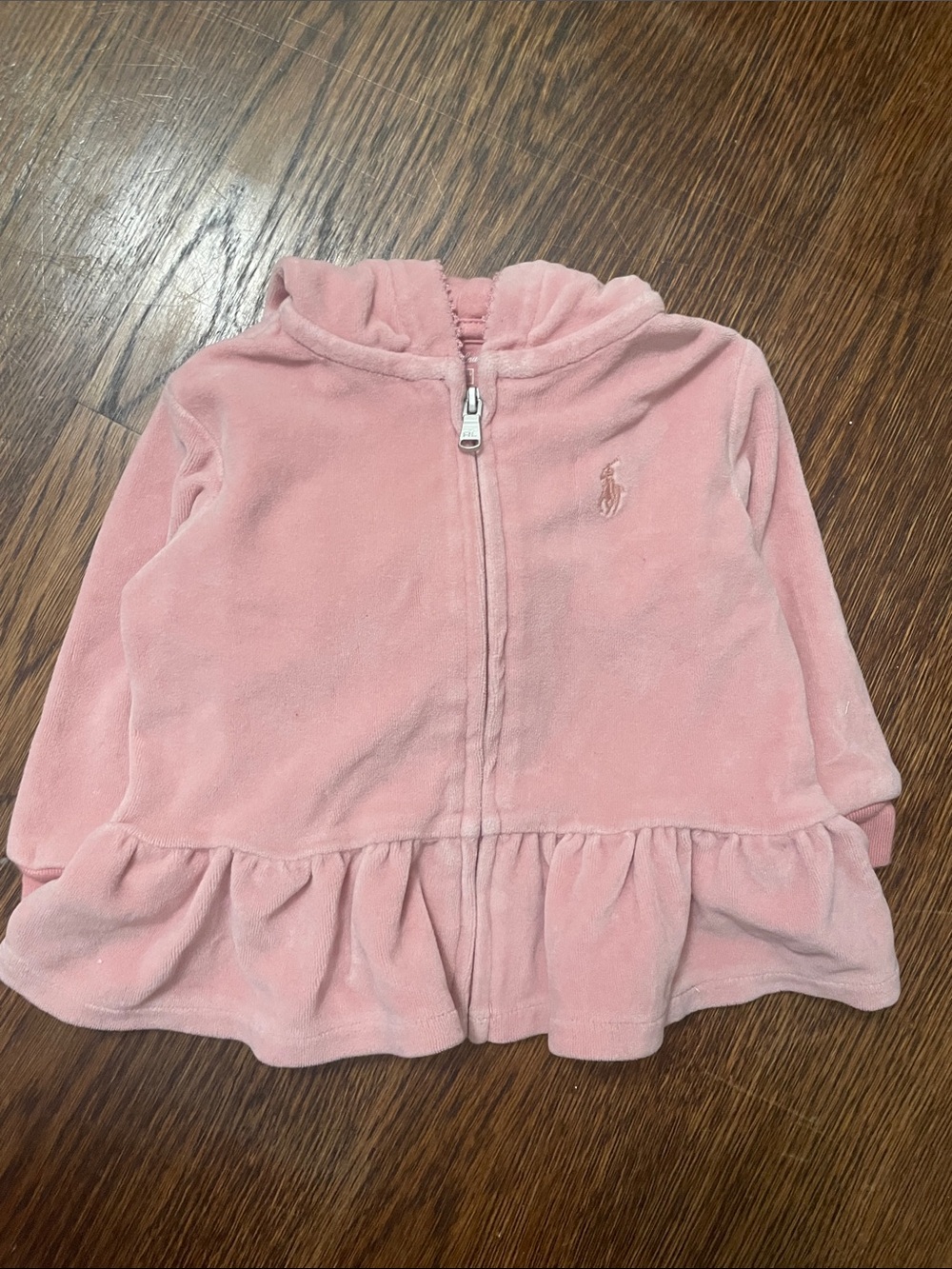 Ralph Lauren Pink Velour Zip Jacket with RL Zipper Pull